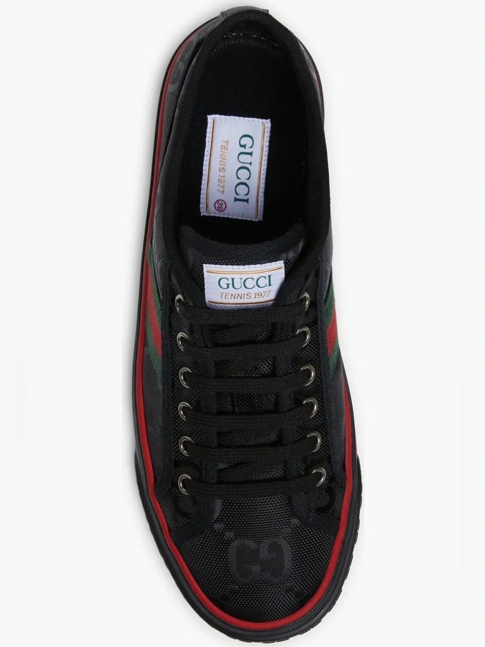 Gucci Black Sneaker with Red & Green Accent Stripes